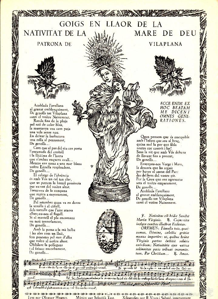 Coleccionismo: GOIGS EN LLAOR DE LA NATIVITAT DE LA MARE DE DEU-PATRONA DE VILAPLANA---1956---R.VIVES NUM. 114