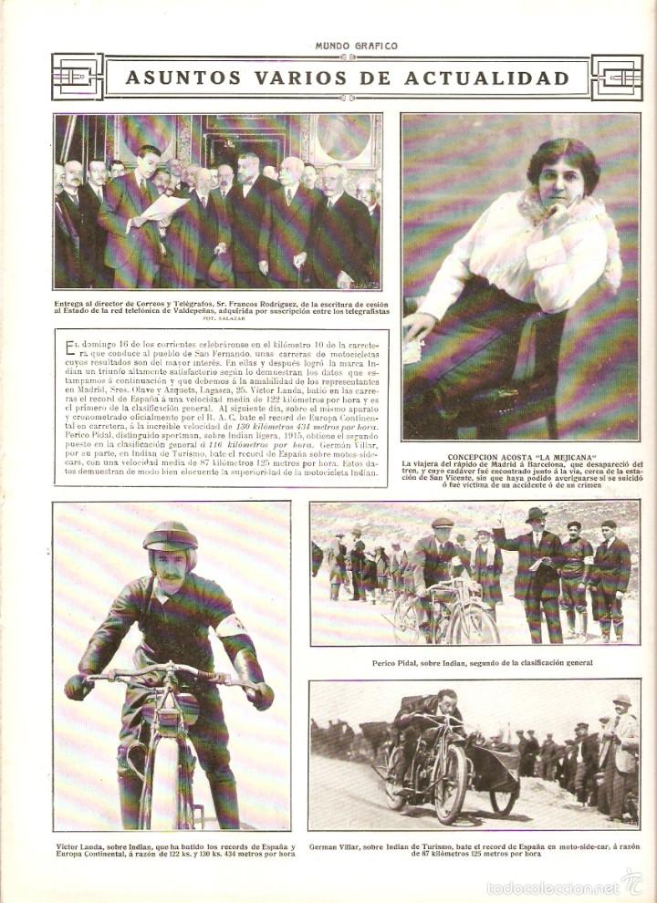 Sammelleidenschaft Papier: A&Ntilde;O 1916 RECORTE PRENSA CARRERAS MOTOCICLISMO SAN FERNANDO PERICO PIDAL VICTOR LANDA GERMAN VILLAR