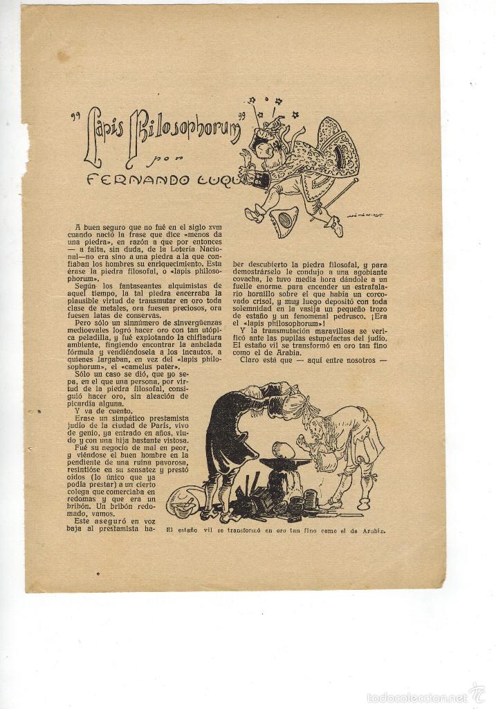 Collezionismo: A&Ntilde;O 1925 RECORTE PRENSA RELATO CORTO LAPIS PHILOSOPHORUM ILUSTRACIONES XIRINIUS DIBUJO