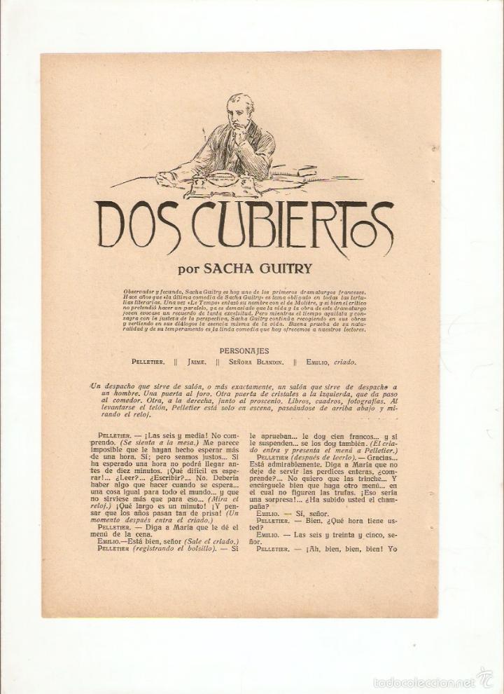 Collezionismo: A&Ntilde;O 1925 RECORTE PRENSA GUION OBRA DE TEATRO DOS CUBIERTOS SACHA GUITRY ILUSTRACION CALDERE DIBUJO