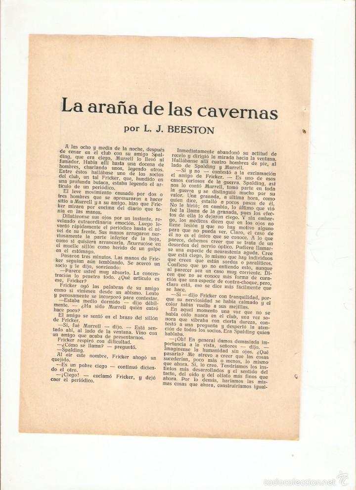 Collezionismo: A&Ntilde;O1925 RECORTE PRENSA RELATO LA ARA&Ntilde;A DE LAS CAVERNAS BEESTON ILUSTRACION SMITHSON BROADHEAD DIBUJO