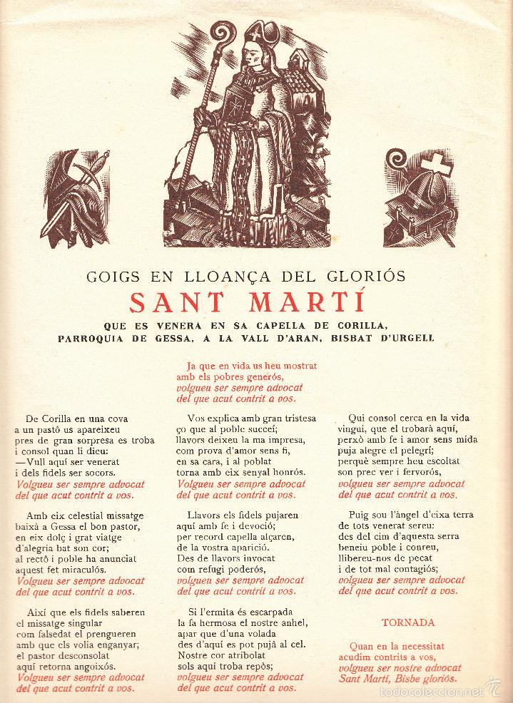 Coleccionismo: GOIGS EN LLOAN&Ccedil;A DE SANT MART&Iacute; CAPELLA DE CORILLA - PARR&Ograve;QUIA DE GESSA - VAL D'AR&Agrave;N