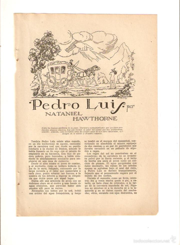 Coleccionismo: A&Ntilde;O 1925 RECORTE PRENSA RELATO CORTO PEDRO LUIS NATANIEL HAWTHORNE FREIXAS DIBUJO PRAT