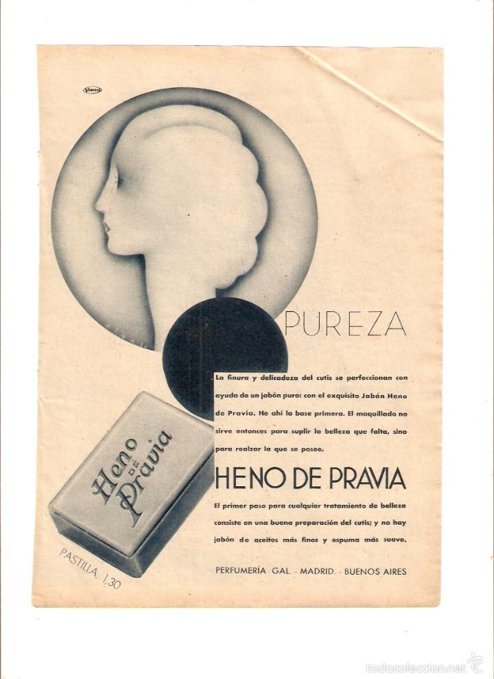 Sammelleidenschaft Papier: A&Ntilde;O 1934 RECORTE PRENSA PUBLICIDAD PASTILLA DE HABON HENO DE PRAVIA PERFUMERIA GAL MADRID