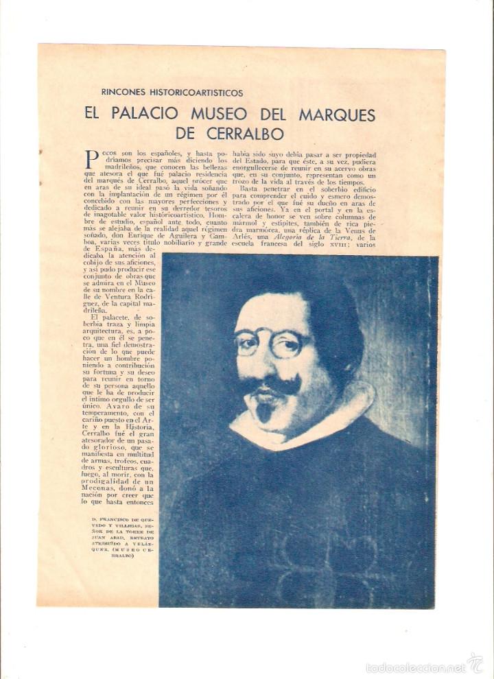 Sammelleidenschaft Papier: A&Ntilde;O 1934 RECORTE PRENSA PALACIO MUSEO MARQUES DE CERRALBO MADRID ARTE