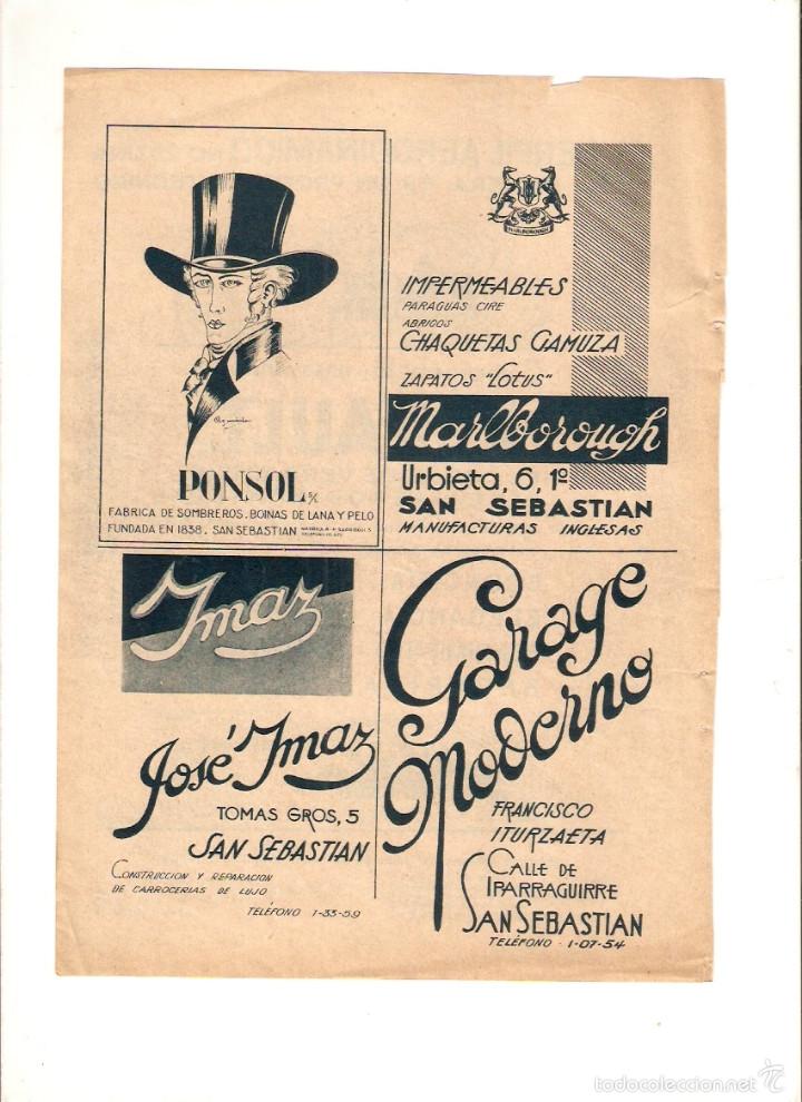 Coleccionismo: A&Ntilde;O 1934 PUBLICIDAD RENAULT SOMBREROS PONSOL JOSE IMAZ GARAGE MODERNO ITURZAETA SAN SEBASTIAN