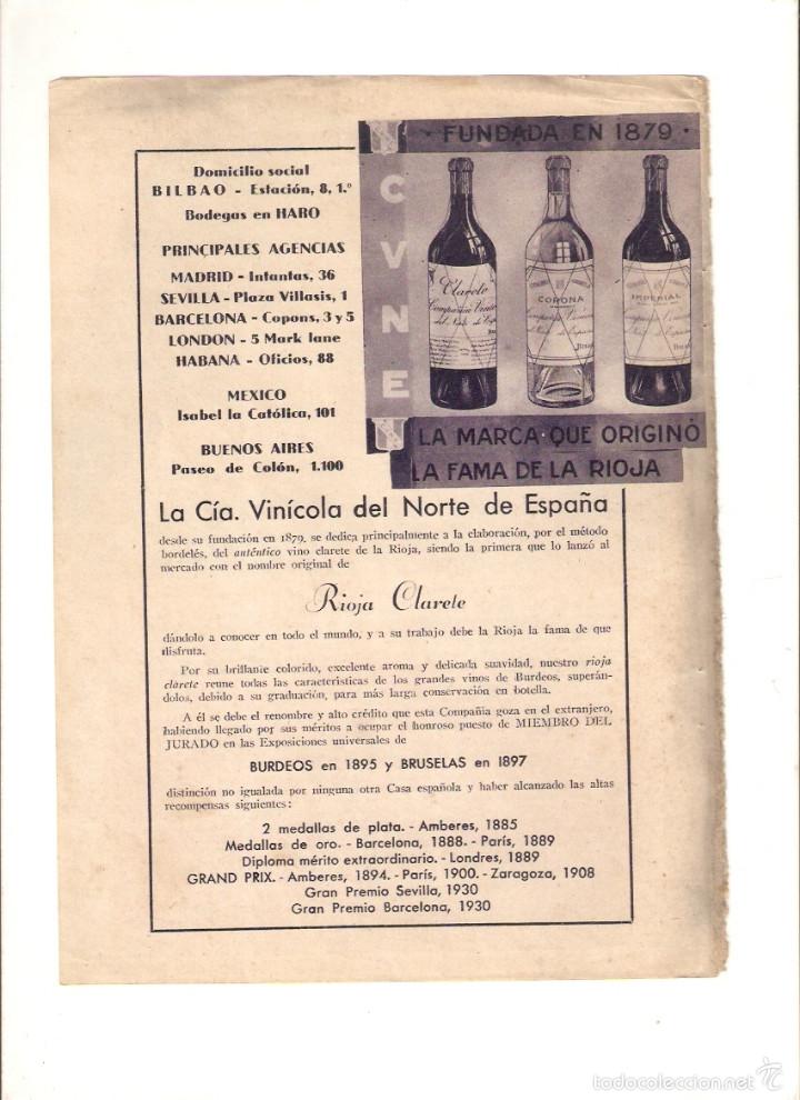 Collezionismo: A&Ntilde;O 1934 RECORTE PRENSA PUBLICIDAD BEBIDAS VINO RIOJA CLARETE COMPA&Ntilde;IA VINICOLA DEL NORTE