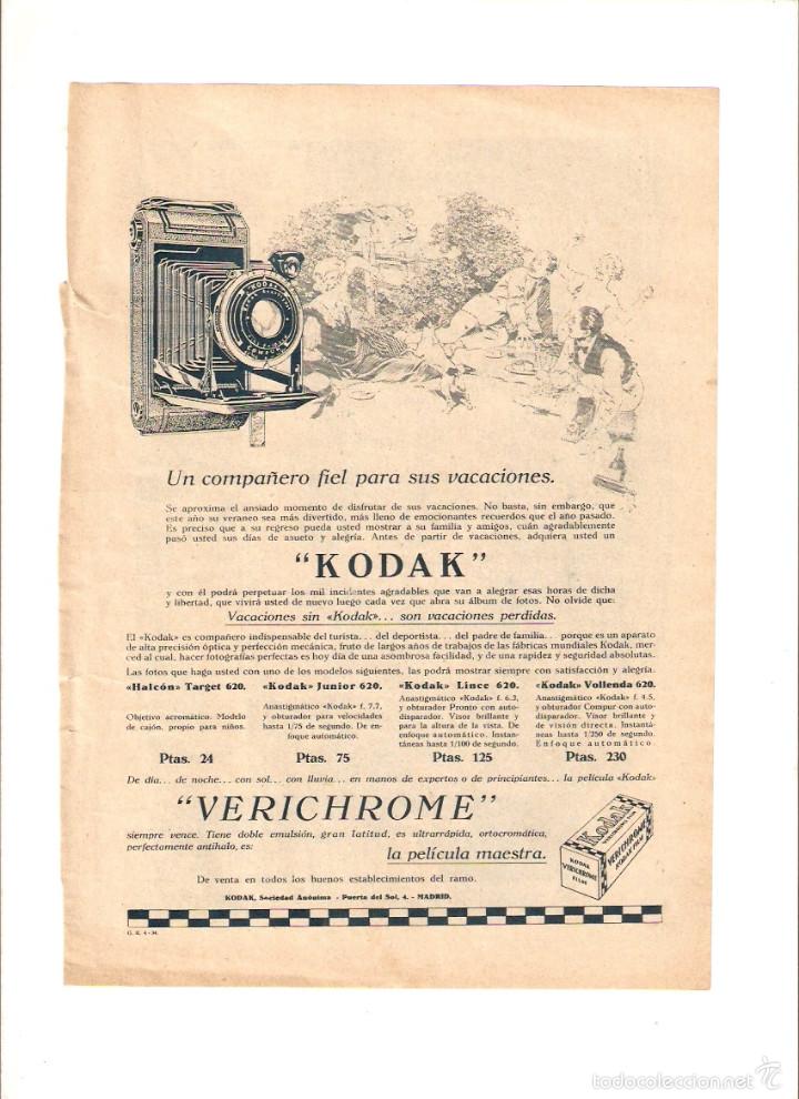 Collecting paper: A&Ntilde;O 1934 RECORTE PRENSA PUBLICIDAD KODAK VERICHROME