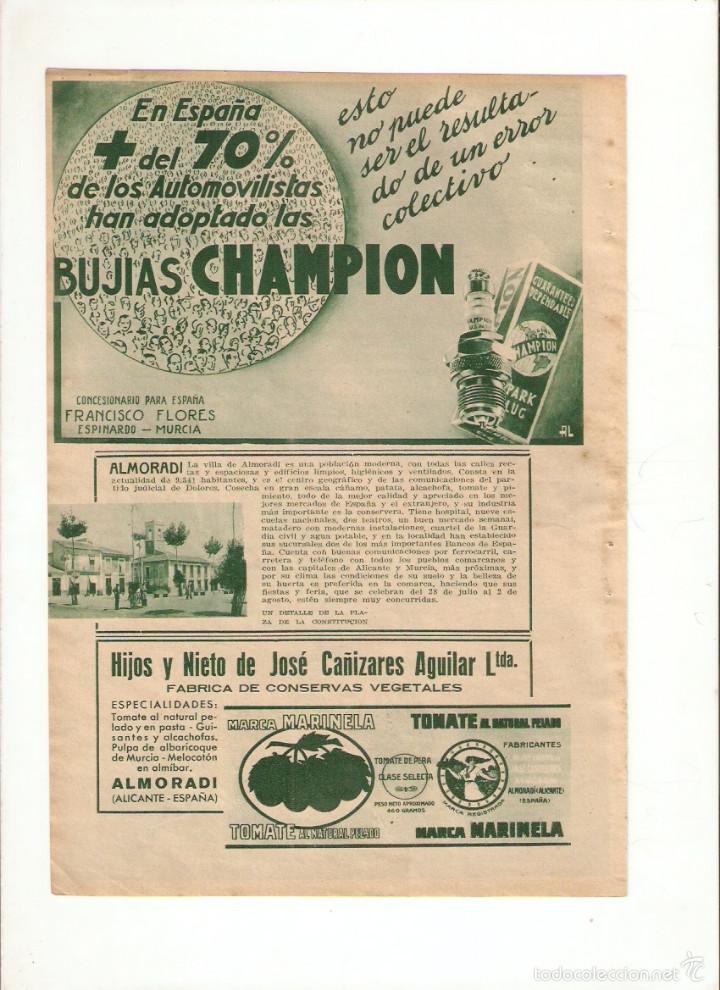 Collecting paper: A&Ntilde;O 1935 PUBLICIDAD MURCIA BUJIAS CHAMPION ESPINARDO ALMORADI CA&Ntilde;IZARES CONSERVAS TOMATE MARINELA
