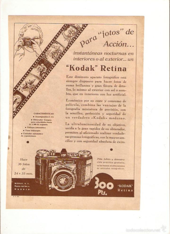 Colecionismo: A&Ntilde;O 1935 RECORTE PRENSA PUBLICIDAD KODAK RETINA