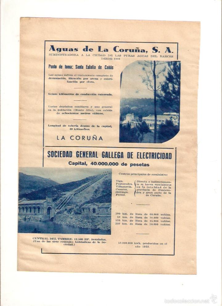 Coleccionismo: A&Ntilde;O 1932 PUBLICIDAD AGUAS DE LA CORU&Ntilde;A BARCES SOCIEDAD GENERAL GALLEGA ELECTRICIDAD TAMBRE CENTRAL