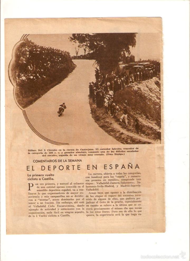 Colecionismo: A&Ntilde;O 1934 RECORTE PRENSA FOTOGRAFIA MOTOCICLISMO IGLESIAS CIRCUITO CUESTA CASTREJANA BILBAO
