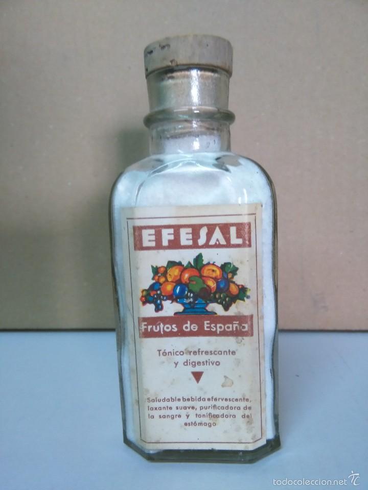 Coleccionismo: ANTIGUA BOTELLA DE POLVOS MEDICINALES EFESAL -- DE CRISTAL -- LABORATORIO SPA -- A&Ntilde;OS 50??