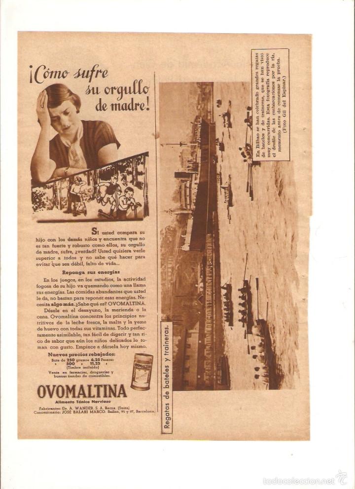 Colecionismo: A&Ntilde;O 1935 RECORTE PRENSA PUBLICIDAD OVOMALTINA REGATAS BATELES TRAINERAS EN BILBAO DESFILE
