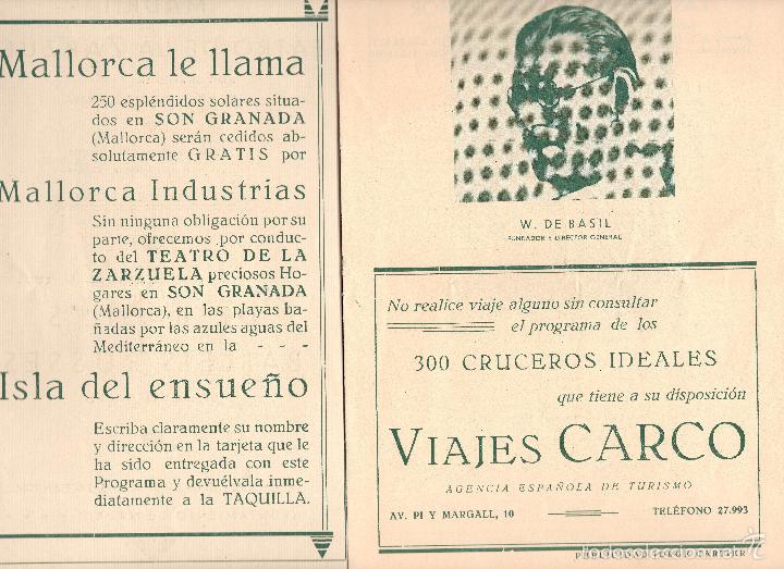 Coleccionismo: ANTIGUO PROGRAMA DE TEATRO DE LA ZARZUELA - DE BASIL&acute;S BALLETS RUSSES - 1935 - Foto 2