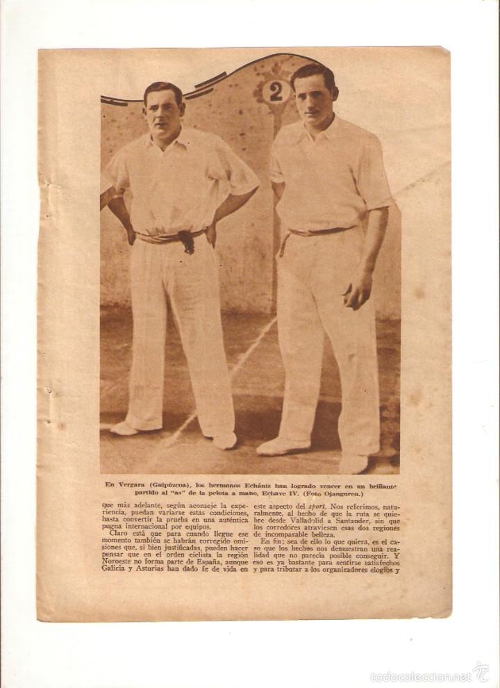 Collezionismo: A&Ntilde;O 1935 RECORTE PRENSA DEPORTES FOTOGRAFIA HERMANOS ECHANIZ VENCEDORES PELOTA A MANO VERGARA GUIPUZ