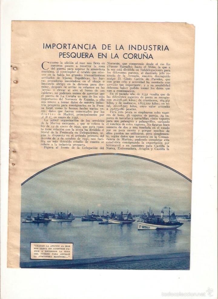 Collecting paper: A&Ntilde;O 1935 RECORTE PRENSA IMPORTANCIA DE LA INDUSTRIA PESQUERA EN LA CORU&Ntilde;A PESCA GALICIA