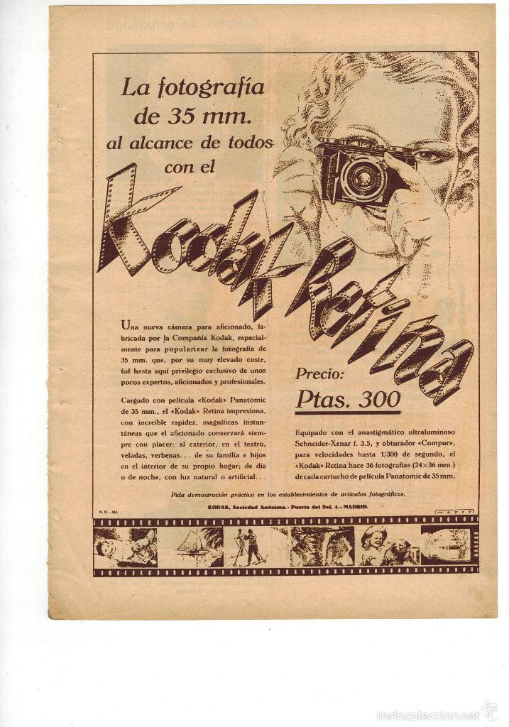 Colecionismo: A&Ntilde;O 1934 RECORTE PRENSA PUBLICIDAD FOTOGRAFIA KODAK RETINA