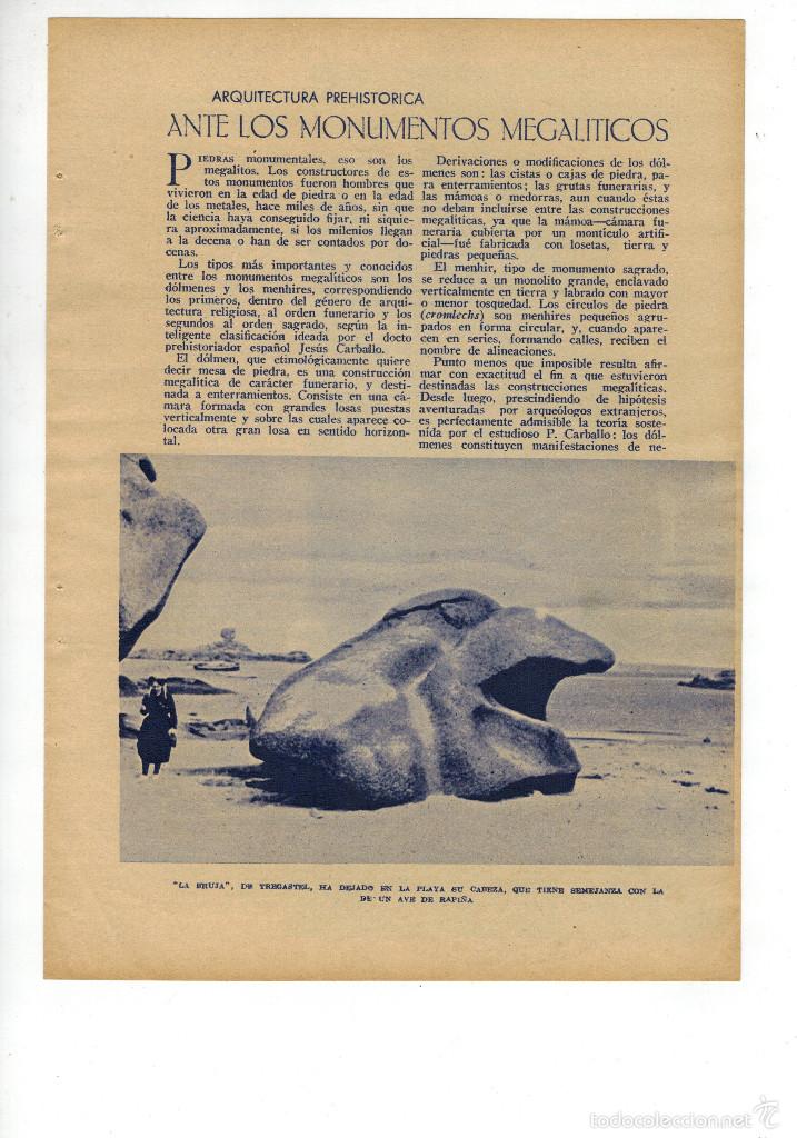 Sammelleidenschaft Papier: A&Ntilde;O 1934 RECORTE PRENSA ARQUITECTURA PREHISTORICA MONUMENTOS MEGALITICOS