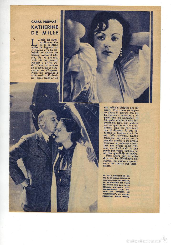Collezionismo: A&Ntilde;O 1934 RECORTE PRENSA CINE KATHERINE DE MILLE ARTISTA ACTRIZ DE CINE