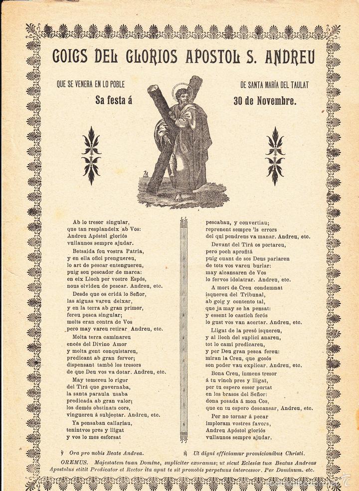 Coleccionismo: GOIGS DEL GLORI&Oacute;S AP&Ograve;STOL SANT ANDREU- -SANTA MARIA DEL TAULAT