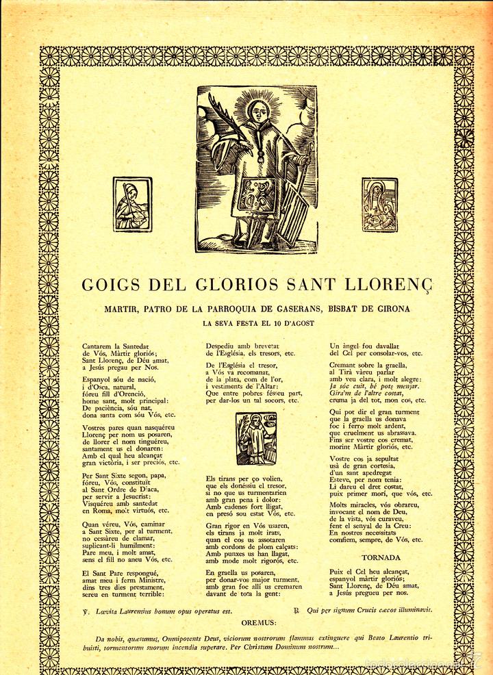 Coleccionismo: GOIGS DEL GLORI&Oacute;S SANT LLOREN&Ccedil; - PARR&Ograve;QUIA DE GASERANS-GIRONA -----1956----
