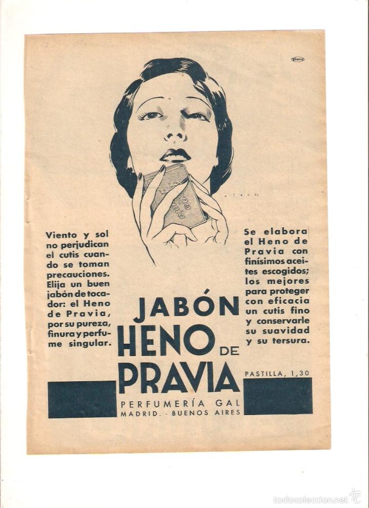 Collezionismo: A&Ntilde;O 1934 RECORTE PRENSA PUBLICIDAD PASTILLA DE JABON HENO DE PRAVIA PERFUMERIA GAL MADRID