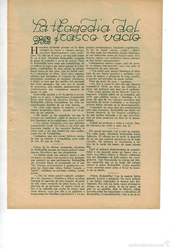 Sammelleidenschaft Papier: A&Ntilde;O 1935 RECORTE PRENSA RELATO CORTO LA TRAGEDIA DEL CASCO VACIO ORTEGA LISSON DIBUJO RAMOS