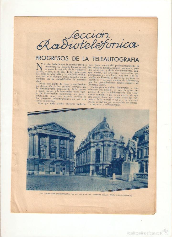 Sammelleidenschaft Papier: A&Ntilde;O 1934 RECORTE PRENSA RADIOTELEFONIA PROGRESOS DE LA TELEAUTOGRAFIA FOTOGRAFIA