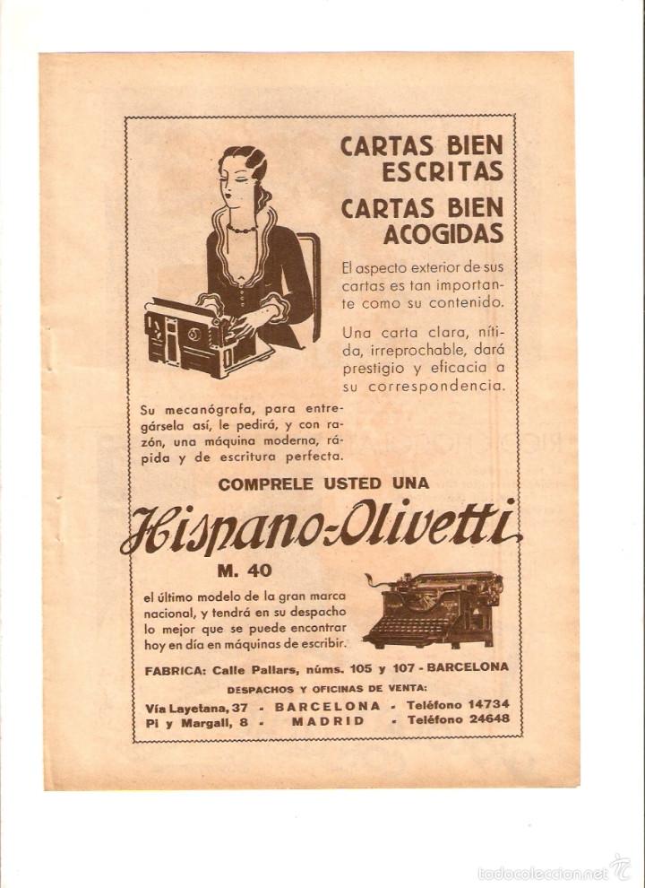 Sammelleidenschaft Papier: A&Ntilde;O 1934 PUBLICIDAD MAQUINA ESCRIBIR HISPANO OLIVETTI CHOCOLATE CON LECHE ELGORRIAGA AYLLON SEGOVIA