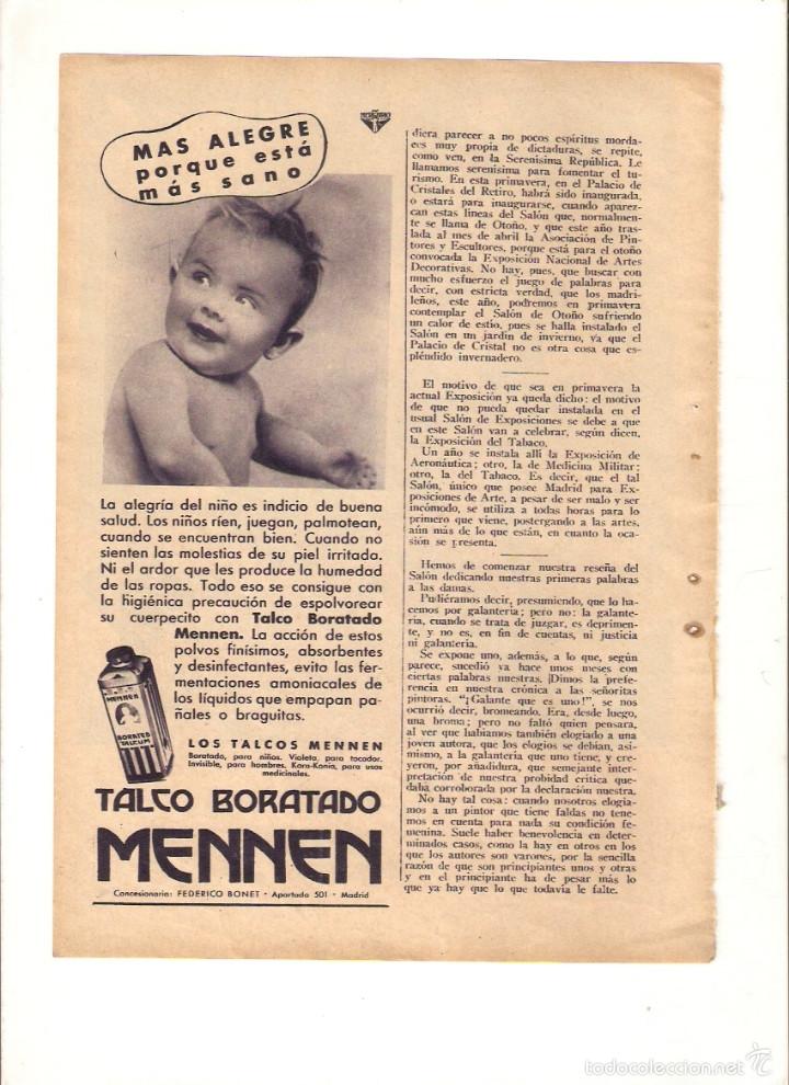 Collezionismo: A&Ntilde;O 1935 RECORTE PRENSA PUBLICIDAD TALCO BORATADO MENNEN LABORATORIO FEDERICO BONET