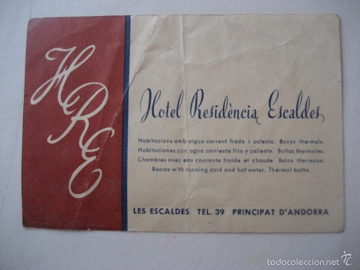 Collecting: Andorra. Hotel Residencia Escaldes. Tarjeta del Hotel