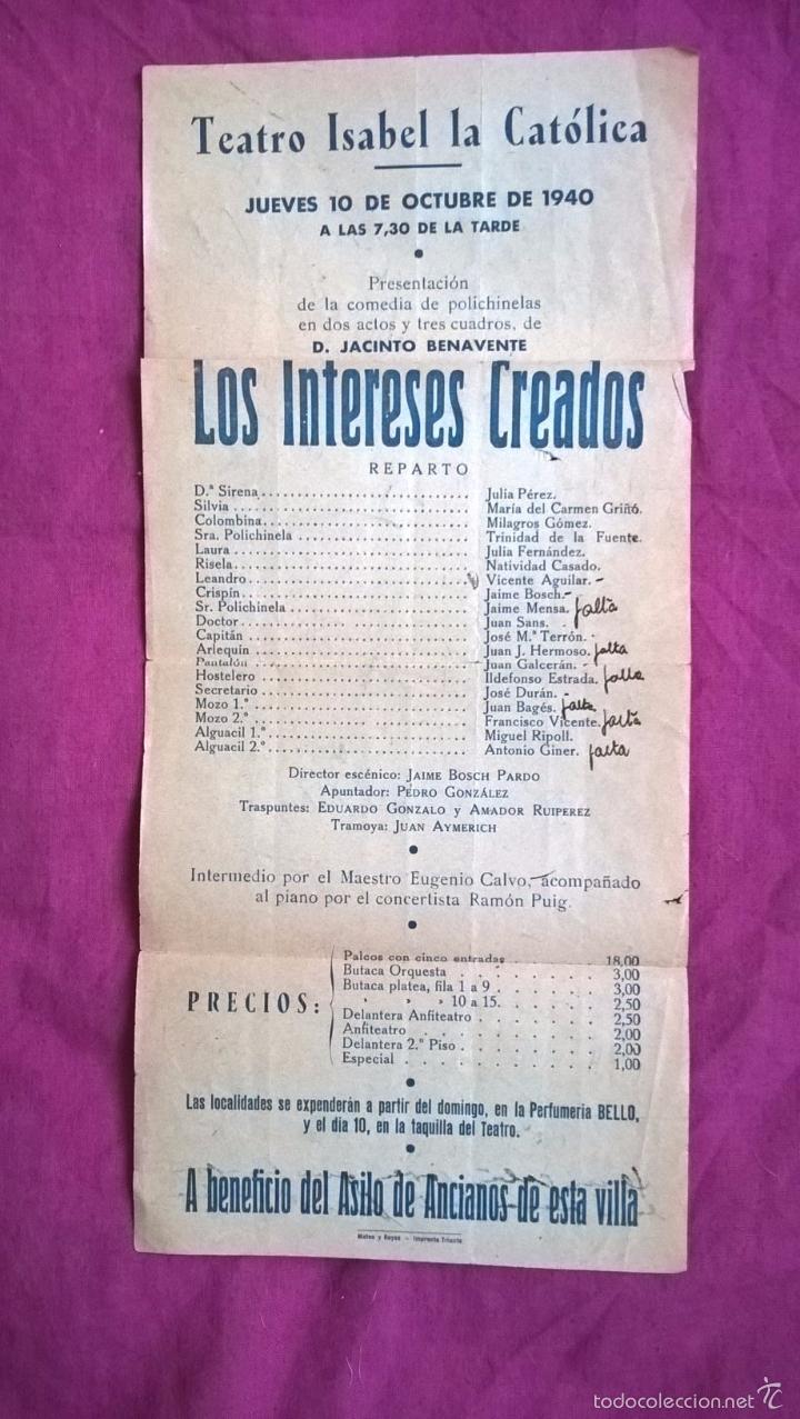 Coleccionismo: Teatro. Programa de Los Intereses Creados. Jacinto Benavente. 1940