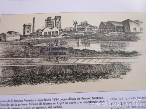 Coleccionismo: RECORTE FOTO - FABRICA MOREDA Y GIJON HACIA 1884 DIBUJO NEMESIO MARTINEZ