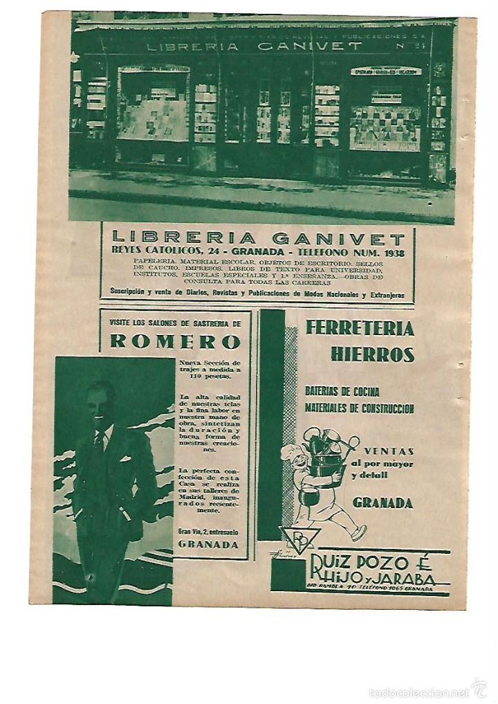 Coleccionismo: A&Ntilde;O 1935 RECORTE PRENSA PUBLICIDAD LIBRERIA GANIVET SASTRERIA ROMERO FERRETERIA RUIZ POZO GRANADA