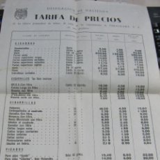 Coleccionismo: TARIFA DE PRECIOS. TABACO. TABACALERA. 1967. TABACOS NACIONALES. Lote 60559815