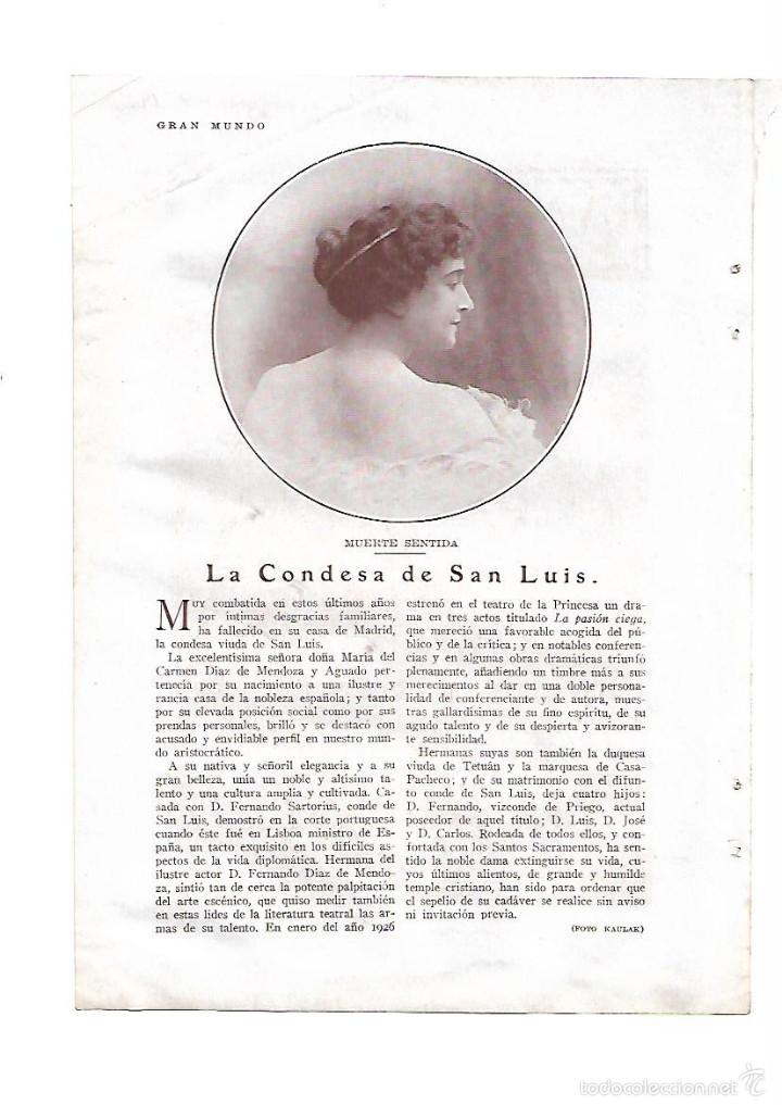 Collecting paper: A&Ntilde;O 1929 RECORTE PRENSA MUERTE DE LA CONDESA DE SAN LUIS CARMEN DIAZ DE MENDOZA