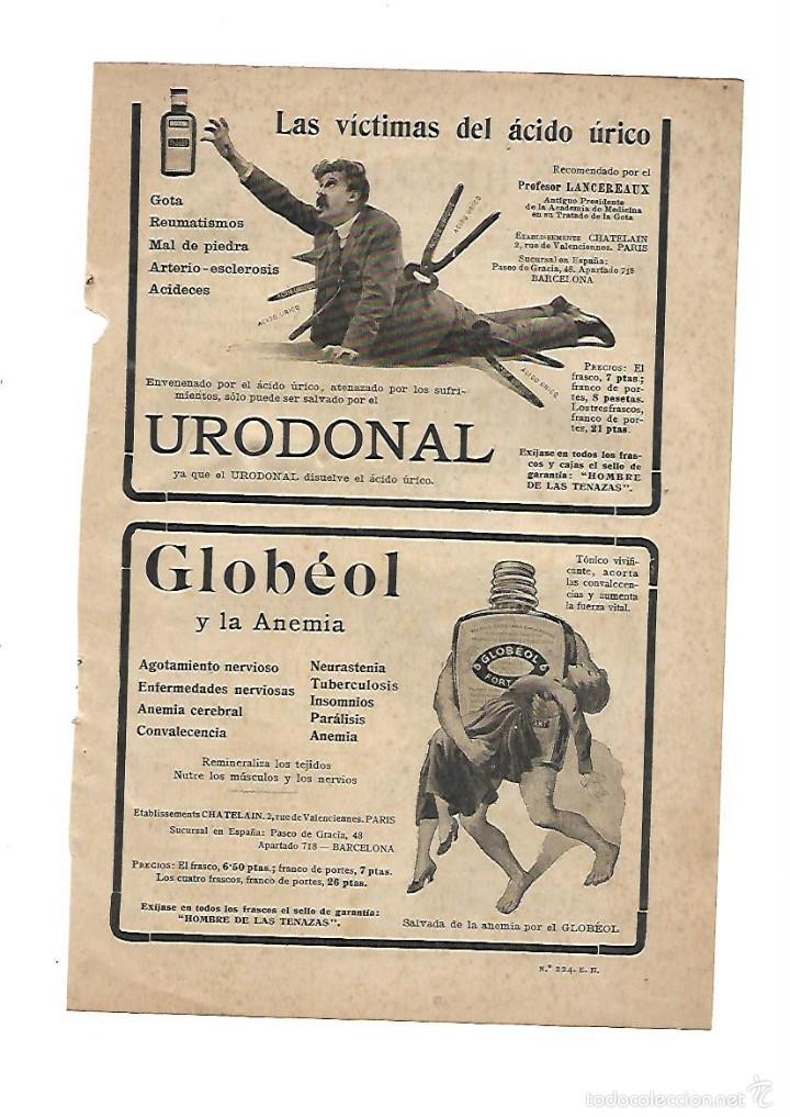 Collecting paper: A&Ntilde;O 1920 RECORTE PRENSA PUBLICIDAD URODONAL ACIDO URICO GLOBEOL ANEMIA PRODUCTOS FARMACEUTICOS
