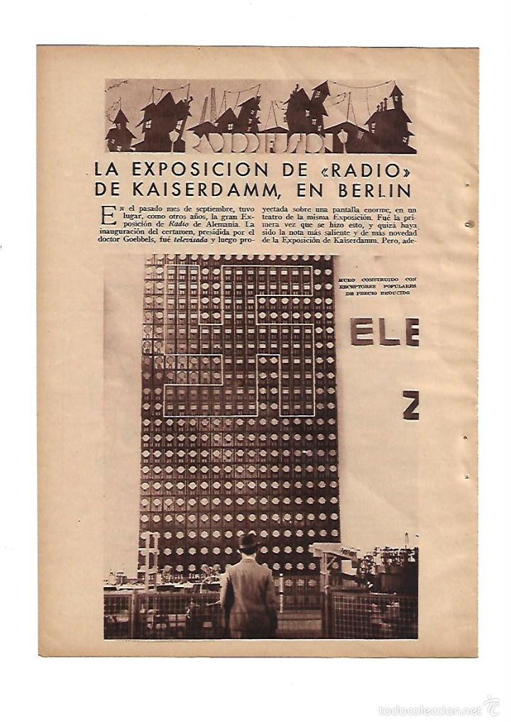 Collectionnisme: A&Ntilde;O 1934 RECORTE PRENSA EXPOSICION DE RADIO DE KAISERDAMM EN BERLIN