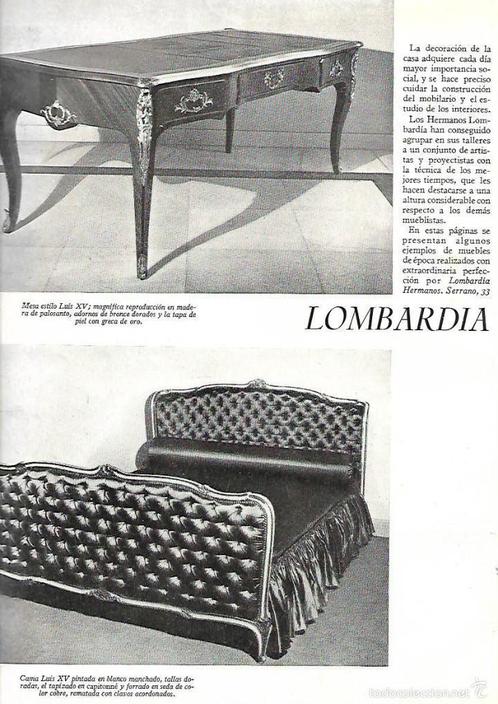 Collectionnisme: A&Ntilde;O 1950 RECORTE PRENSA PUBLICIDAD DECORACION MUEBLES ALGUERO E HIJO LOMBARDIA HERMANOS MADRID