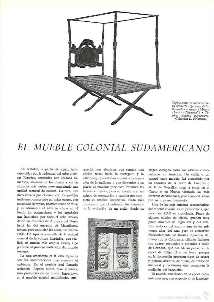 Collecting paper: A&Ntilde;O 1950 RECORTE PRENSA EL MUEBLE COLONIAL SUDAMERICANO