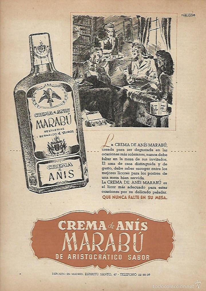 Collecting paper: A&Ntilde;OS 40 RECORTE PRENSA PUBLICIDAD BEBIDAS CREMA DE ANIS MARABU DESTILERIAS BERNALDO DE QUIROS