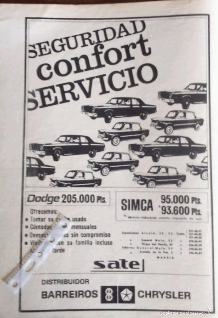 Collecting: Publicidad automovil Dodge dart y Simca 1000 Barreiros de 1967