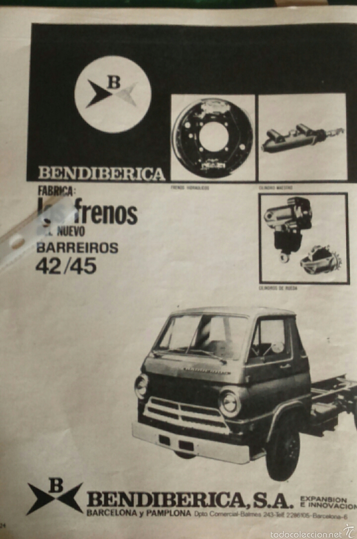 Coleccionismo: Publicidad frenos Bendiberica y Camion Barreiros 42/45 de 1970