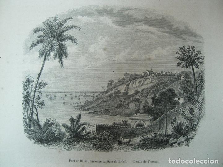 Collezionismo: Vista del puerto y ciudad de Salvador de Bah&iacute;a (Brasil), 1850. Dibujo de Freeman