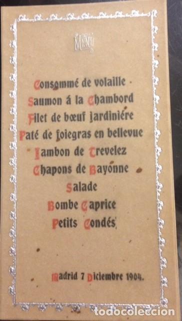 Coleccionismo: MENU, MADRID 7 DICIEMBRE 1904
