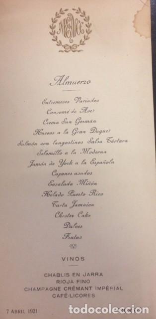 Coleccionismo: MENU ALMUERZO ABRIL 1921 - Foto 1