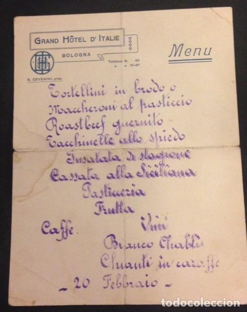 Coleccionismo: MENU GRAND HOTEL D'ITALIE BOLOGNA