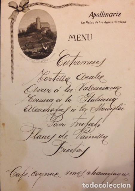 Coleccionismo: APOLLINARES LA REINA DE LAS AGUAS DE MESA MENU