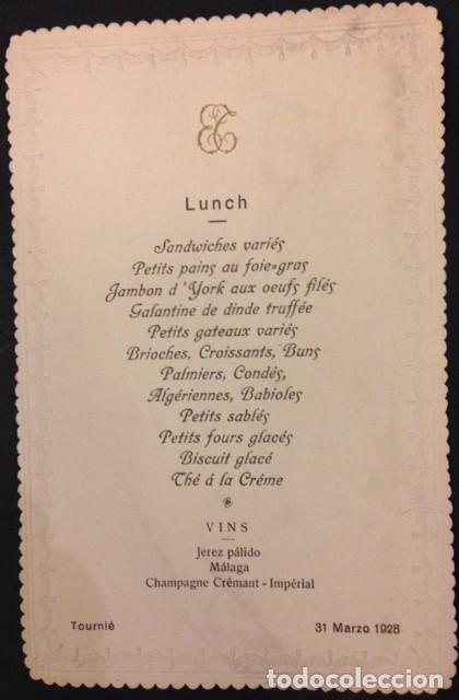 Coleccionismo: MENU LUNCH 31 DE MARZO 1928 - Foto 1